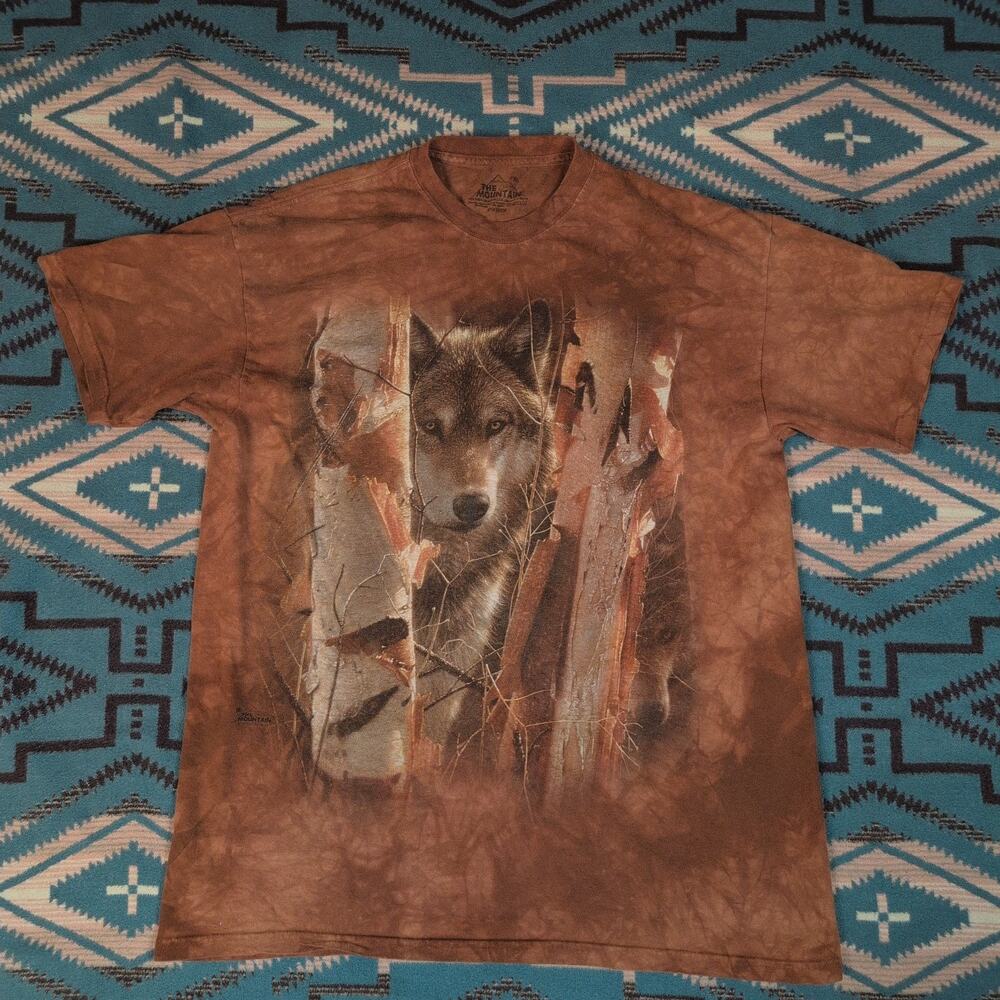 The Mountain Mens T-Shirt Brown Wolf Graphic 100% Cotton XL Nature